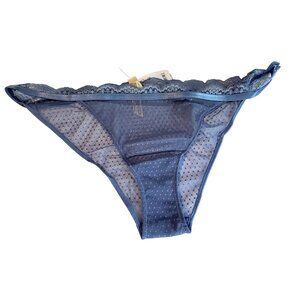 Free People Sheer Misty Blue Polka Dot Lace Trim Bikini Panties L By Intimately
